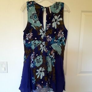 Free People Floral Mini Dress - Blue and Green
